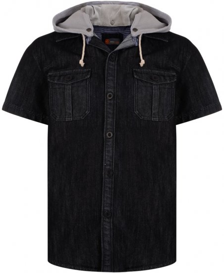Kam Jeans Luiz Short Sleeve Denim Shirt Black - Πουκάμισα - Aνδρικά πουκαμισα μεγαλα μεγάλα μεγέθη