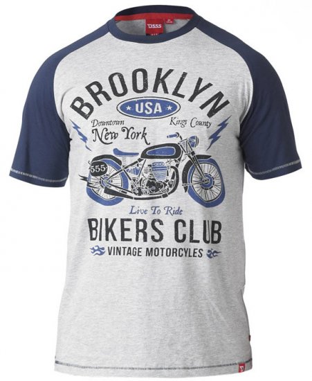 D555 HIRALDO T-Shirt Grey/Navy - Μακό μπλουζάκια - Aνδρικά μπλουζεσ μεγάλα μεγέθη
