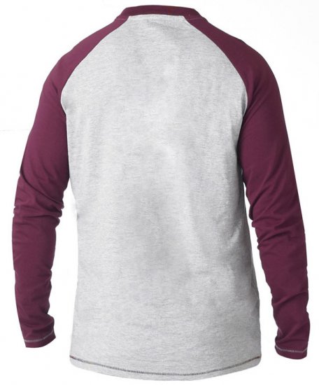 D555 KELTON Long Sleeve Raglan T-Shirt Grey/Burgundy - Μακό μπλουζάκια - Aνδρικά μπλουζεσ μεγάλα μεγέθη