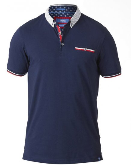 D555 GARFIELD Short Sleeve Stretch Polo Shirt Navy - Πόλο μπλουζάκια - Aνδρικά μπλουζακια πολο μεγάλα μεγέθη