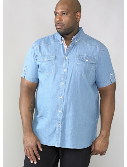 D555 Nathan Short Sleeve Shirt Blue - Πουκάμισα - Aνδρικά πουκαμισα μεγαλα μεγάλα μεγέθη