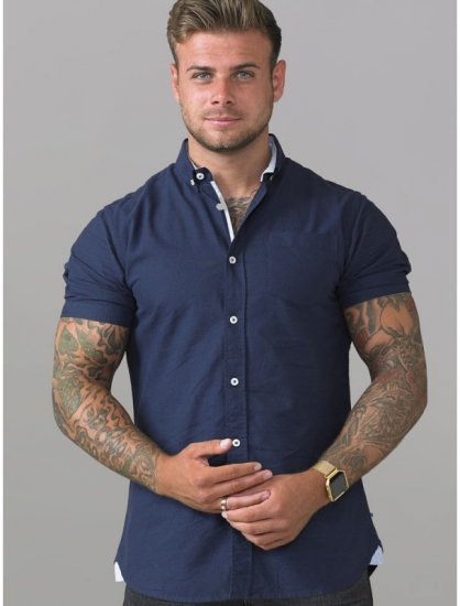 D555 Norman Short Sleeve Oxford Shirt Navy - Πουκάμισα - Aνδρικά πουκαμισα μεγαλα μεγάλα μεγέθη