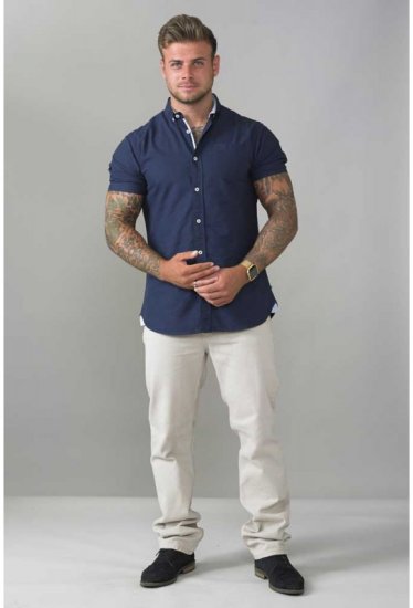 D555 Norman Short Sleeve Oxford Shirt Navy - Πουκάμισα - Aνδρικά πουκαμισα μεγαλα μεγάλα μεγέθη