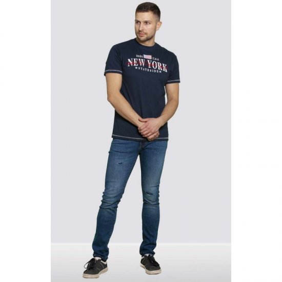 D555 Thornton Embroidery T-shirt Navy - Μακό μπλουζάκια - Aνδρικά μπλουζεσ μεγάλα μεγέθη