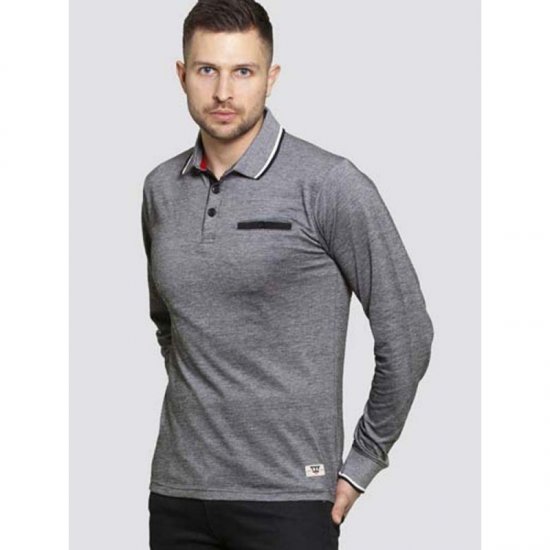 D555 Brockville Long Sleeve Polo Grey - Πόλο μπλουζάκια - Aνδρικά μπλουζακια πολο μεγάλα μεγέθη