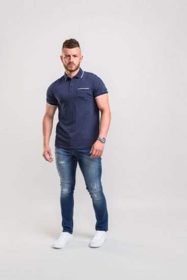 D555 Rogers Printed Polo Navy - Πόλο μπλουζάκια - Aνδρικά μπλουζακια πολο μεγάλα μεγέθη