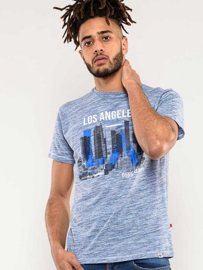D555 Hobart LA Printed T-Shirt Blue - Μακό μπλουζάκια - Aνδρικά μπλουζεσ μεγάλα μεγέθη