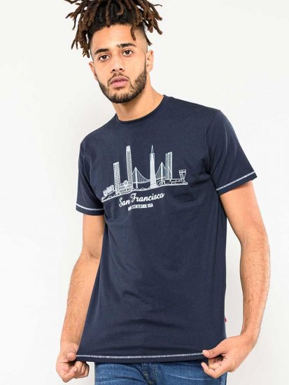 D555 Randwick San Francisco Printed T-Shirt Navy - Μακό μπλουζάκια - Aνδρικά μπλουζεσ μεγάλα μεγέθη