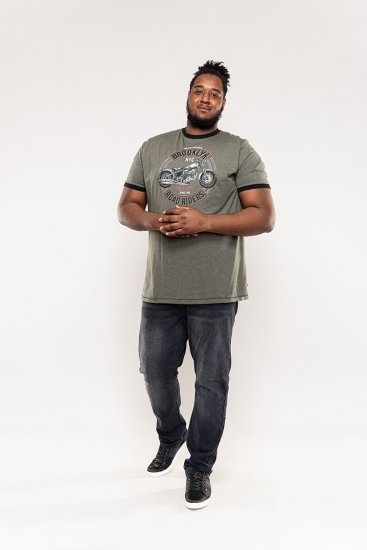D555 Hereford Brooklyn Motorbike Printed Ringer T-Shirt Khaki - Μακό μπλουζάκια - Aνδρικά μπλουζεσ μεγάλα μεγέθη
