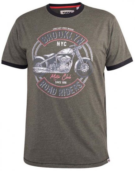 D555 Hereford Brooklyn Motorbike Printed Ringer T-Shirt Khaki - Μακό μπλουζάκια - Aνδρικά μπλουζεσ μεγάλα μεγέθη