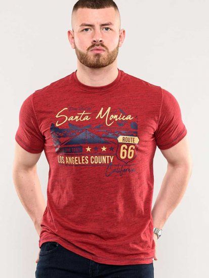 D555 Brisbane Santa Monica Route 66 Printed T-Shirt Red - Μακό μπλουζάκια - Aνδρικά μπλουζεσ μεγάλα μεγέθη