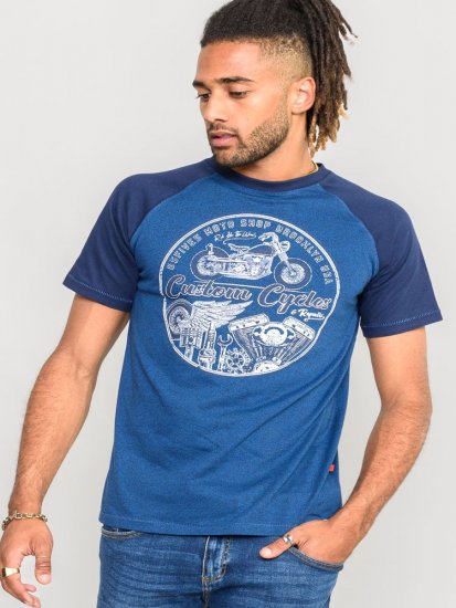 D555 Porter Raglan Sleeve Printed T-Shirt Blue - Μακό μπλουζάκια - Aνδρικά μπλουζεσ μεγάλα μεγέθη