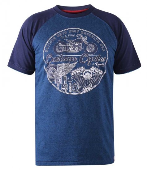 D555 Porter Raglan Sleeve Printed T-Shirt Blue - Μακό μπλουζάκια - Aνδρικά μπλουζεσ μεγάλα μεγέθη