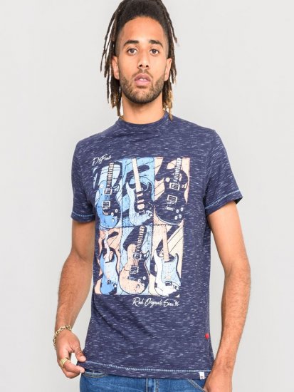 D555 Warner Guitar Printed T-Shirt Navy - Μακό μπλουζάκια - Aνδρικά μπλουζεσ μεγάλα μεγέθη