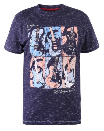 D555 Warner Guitar Printed T-Shirt Navy - Μακό μπλουζάκια - Aνδρικά μπλουζεσ μεγάλα μεγέθη