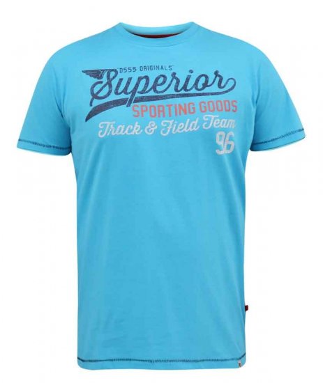 D555 Rushden Superior Printed T-Shirt Turquoise - Μακό μπλουζάκια - Aνδρικά μπλουζεσ μεγάλα μεγέθη
