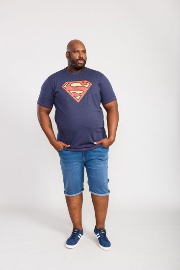 D555 Scampton Official Superman Printed T-Shirt Navy - Μακό μπλουζάκια - Aνδρικά μπλουζεσ μεγάλα μεγέθη