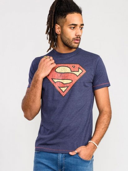 D555 Scampton Official Superman Printed T-Shirt Navy - Μακό μπλουζάκια - Aνδρικά μπλουζεσ μεγάλα μεγέθη