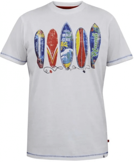 D555 Bridgford T-shirt με surf print λευκό - Μακό μπλουζάκια - Aνδρικά μπλουζεσ μεγάλα μεγέθη