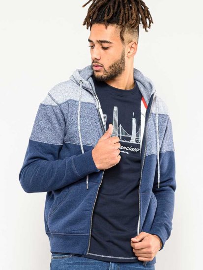 D555 Columbus Cut And Sew Panelled Zip Through Hoody Blue - φούτερ/Φούτερ με κουκούλα - φούτερ/Φούτερ με κουκούλα ανδρικά μεγάλα μεγέθη 
