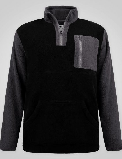 D555 Daly Quarter Zip Fleece Sweatshirt Μαύρο/Γκρι - φούτερ/Φούτερ με κουκούλα - φούτερ/Φούτερ με κουκούλα ανδρικά μεγάλα μεγέθη 