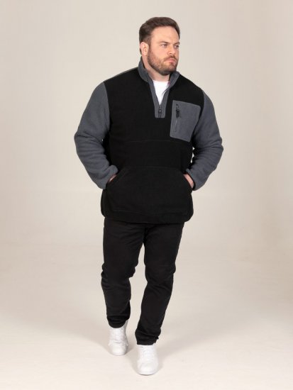 D555 Daly Quarter Zip Fleece Sweatshirt Μαύρο/Γκρι - φούτερ/Φούτερ με κουκούλα - φούτερ/Φούτερ με κουκούλα ανδρικά μεγάλα μεγέθη 
