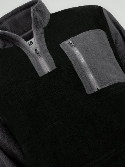 D555 Daly Quarter Zip Fleece Sweatshirt Μαύρο/Γκρι - φούτερ/Φούτερ με κουκούλα - φούτερ/Φούτερ με κουκούλα ανδρικά μεγάλα μεγέθη 