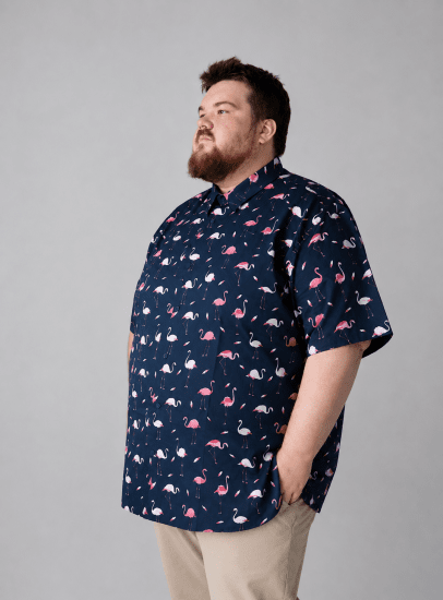 Kam Jeans 6068 Flamingo Short Sleeve Shirt Navy - Πουκάμισα - Aνδρικά πουκαμισα μεγαλα μεγάλα μεγέθη