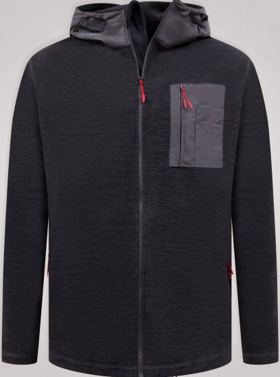 D555 Damien Micro Fleece Zip Through Hoody Μαύρο/Γκρι - φούτερ/Φούτερ με κουκούλα - φούτερ/Φούτερ με κουκούλα ανδρικά μεγάλα μεγέθη 