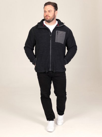 D555 Damien Micro Fleece Zip Through Hoody Μαύρο/Γκρι - φούτερ/Φούτερ με κουκούλα - φούτερ/Φούτερ με κουκούλα ανδρικά μεγάλα μεγέθη 