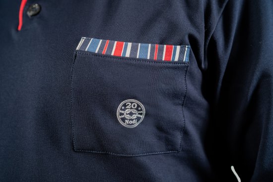 20 Nodi Long Pajamas in Stretch Fleece Cotton with Serafino Collar and Jacket with Pocket and Side Slits Navy - Πιτζάμες - Πιτζάμεσ ανδρικεσ υπερμεγεθη