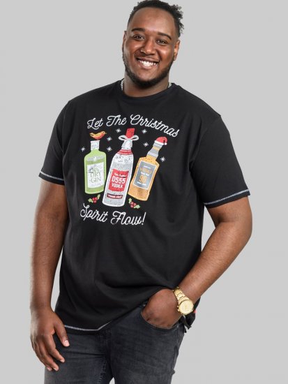D555 SPIRIT Christmas Spirit Printed T-Shirt Black - Μακό μπλουζάκια - Aνδρικά μπλουζεσ μεγάλα μεγέθη
