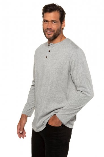 JP1880 702555 Μπλούζα Henley με μακρύ μανίκι Γκρι μελανζέ - Μακό μπλουζάκια - Aνδρικά μπλουζεσ μεγάλα μεγέθη