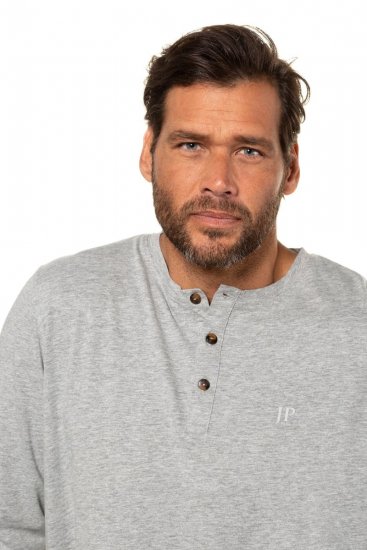 JP1880 702555 Μπλούζα Henley με μακρύ μανίκι Γκρι μελανζέ - Μακό μπλουζάκια - Aνδρικά μπλουζεσ μεγάλα μεγέθη