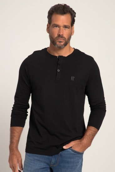 JP1880 702555 Μπλούζα Henley με μακρύ μανίκι Μαύρο - Μακό μπλουζάκια - Aνδρικά μπλουζεσ μεγάλα μεγέθη