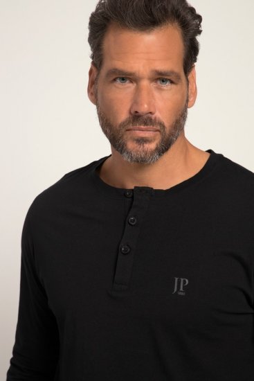JP1880 702555 Μπλούζα Henley με μακρύ μανίκι Μαύρο - Μακό μπλουζάκια - Aνδρικά μπλουζεσ μεγάλα μεγέθη