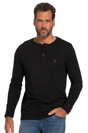 JP1880 702555 Μπλούζα Henley με μακρύ μανίκι Μαύρο - Μακό μπλουζάκια - Aνδρικά μπλουζεσ μεγάλα μεγέθη