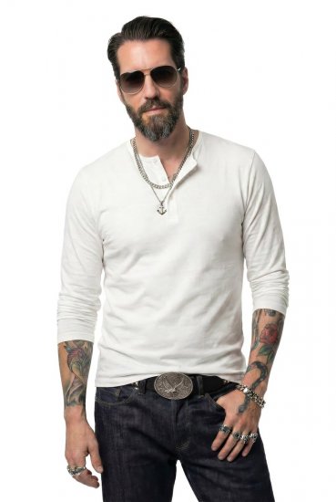 JP1880 702555 Μπλούζα Henley με μακρύ μανίκι Λευκό - Μακό μπλουζάκια - Aνδρικά μπλουζεσ μεγάλα μεγέθη