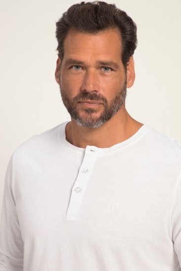 JP1880 702555 Μπλούζα Henley με μακρύ μανίκι Λευκό - Μακό μπλουζάκια - Aνδρικά μπλουζεσ μεγάλα μεγέθη