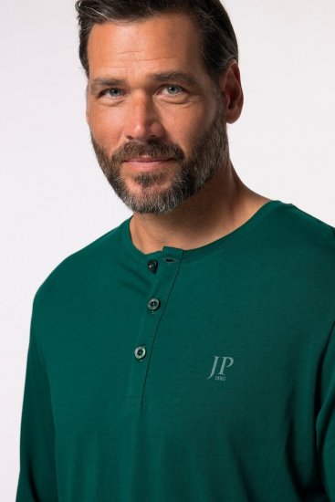 JP1880 Henley T-Shirt Long Sleeve Green - Μακό μπλουζάκια - Aνδρικά μπλουζεσ μεγάλα μεγέθη
