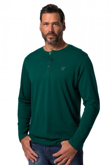 JP1880 Henley T-Shirt Long Sleeve Green - Μακό μπλουζάκια - Aνδρικά μπλουζεσ μεγάλα μεγέθη