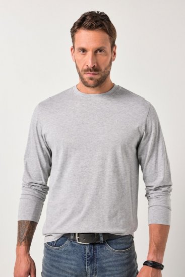 JP1880 Long Sleeve OEKO-TEX T-Shirt Grey - Μακό μπλουζάκια - Aνδρικά μπλουζεσ μεγάλα μεγέθη