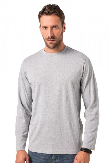 JP1880 Long Sleeve OEKO-TEX T-Shirt Grey - Μακό μπλουζάκια - Aνδρικά μπλουζεσ μεγάλα μεγέθη