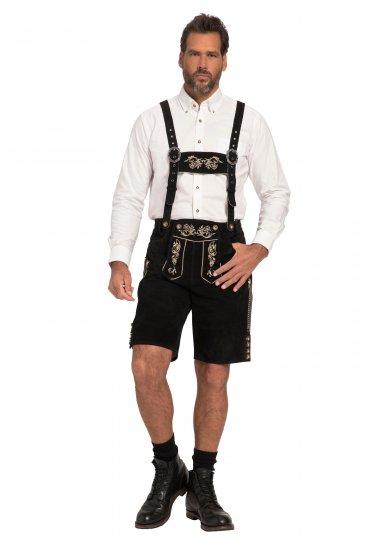 JP1880 Genuine Leather Traditional Lederhosen Shorts Black - Σορτς - Aνδρικεσ βερμουδεσ μεγαλα μεγάλα μεγέθη