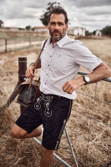 JP1880 Modern Fit Check Print Short Sleeve Shirt Grey - Πουκάμισα - Aνδρικά πουκαμισα μεγαλα μεγάλα μεγέθη