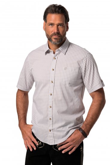 JP1880 Modern Fit Check Print Short Sleeve Shirt Grey - Πουκάμισα - Aνδρικά πουκαμισα μεγαλα μεγάλα μεγέθη