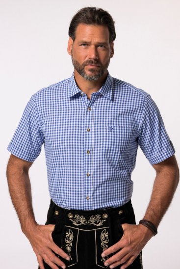 JP1880 Short Sleeve Check Print Traditional Shirt Blue - Πουκάμισα - Aνδρικά πουκαμισα μεγαλα μεγάλα μεγέθη