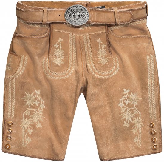 JP1880 Premium Goat Suede Staghorn Embroidery Shorts Leather Brown - Σορτς - Aνδρικεσ βερμουδεσ μεγαλα μεγάλα μεγέθη