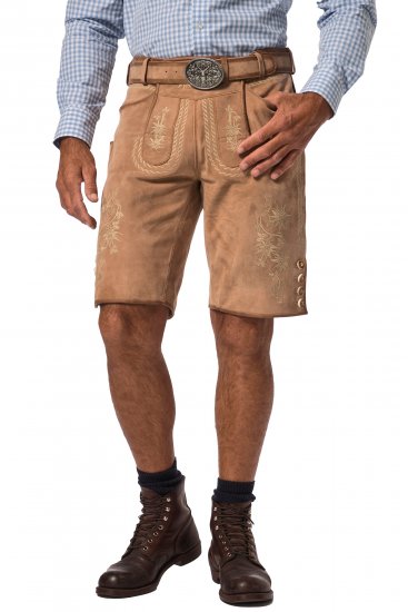JP1880 Premium Goat Suede Staghorn Embroidery Shorts Leather Brown - Σορτς - Aνδρικεσ βερμουδεσ μεγαλα μεγάλα μεγέθη