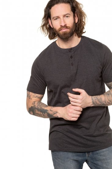 JP1880 726695 Μπλούζα Henley Σκούρο γκρι - Μακό μπλουζάκια - Aνδρικά μπλουζεσ μεγάλα μεγέθη
